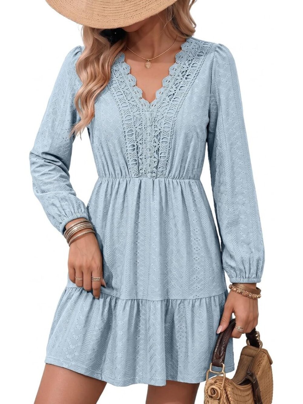 Elegant Lace & Embroidery V-Neck Women's Dress